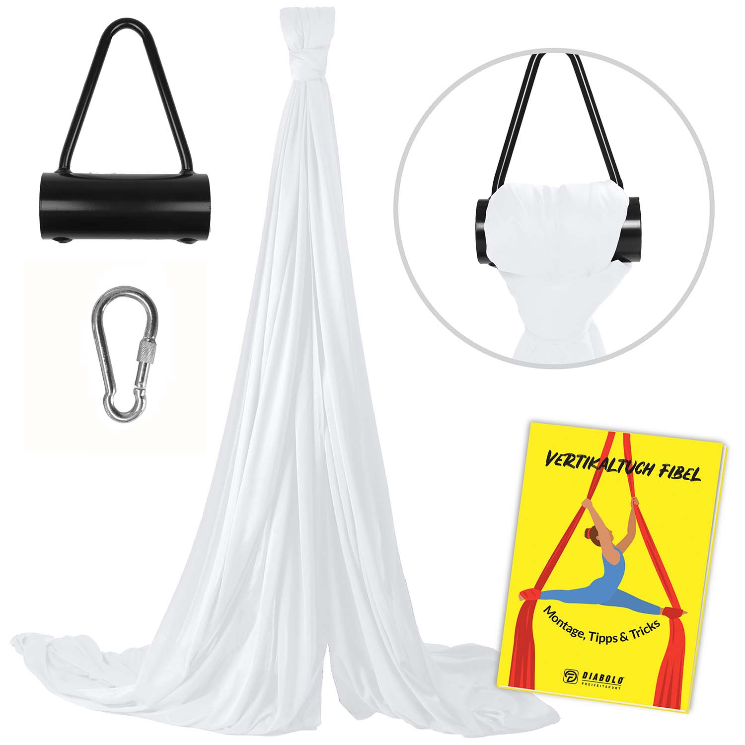 Diabolo Freizeitsport - Vertikaltuch Weiß mit Triangelhalterung Schwarz mit Anleitungsheft