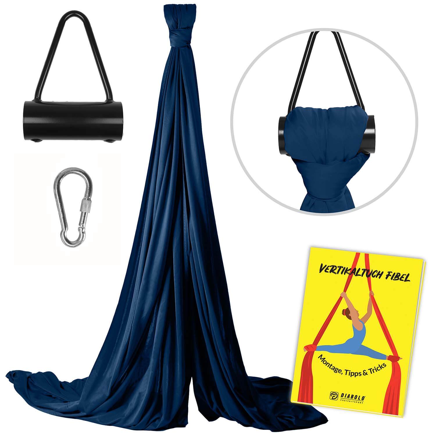 Diabolo Freizeitsport - Vertikaltuch Navyblau mit Triangelhalterung Schwarz mit Anleitungsheft