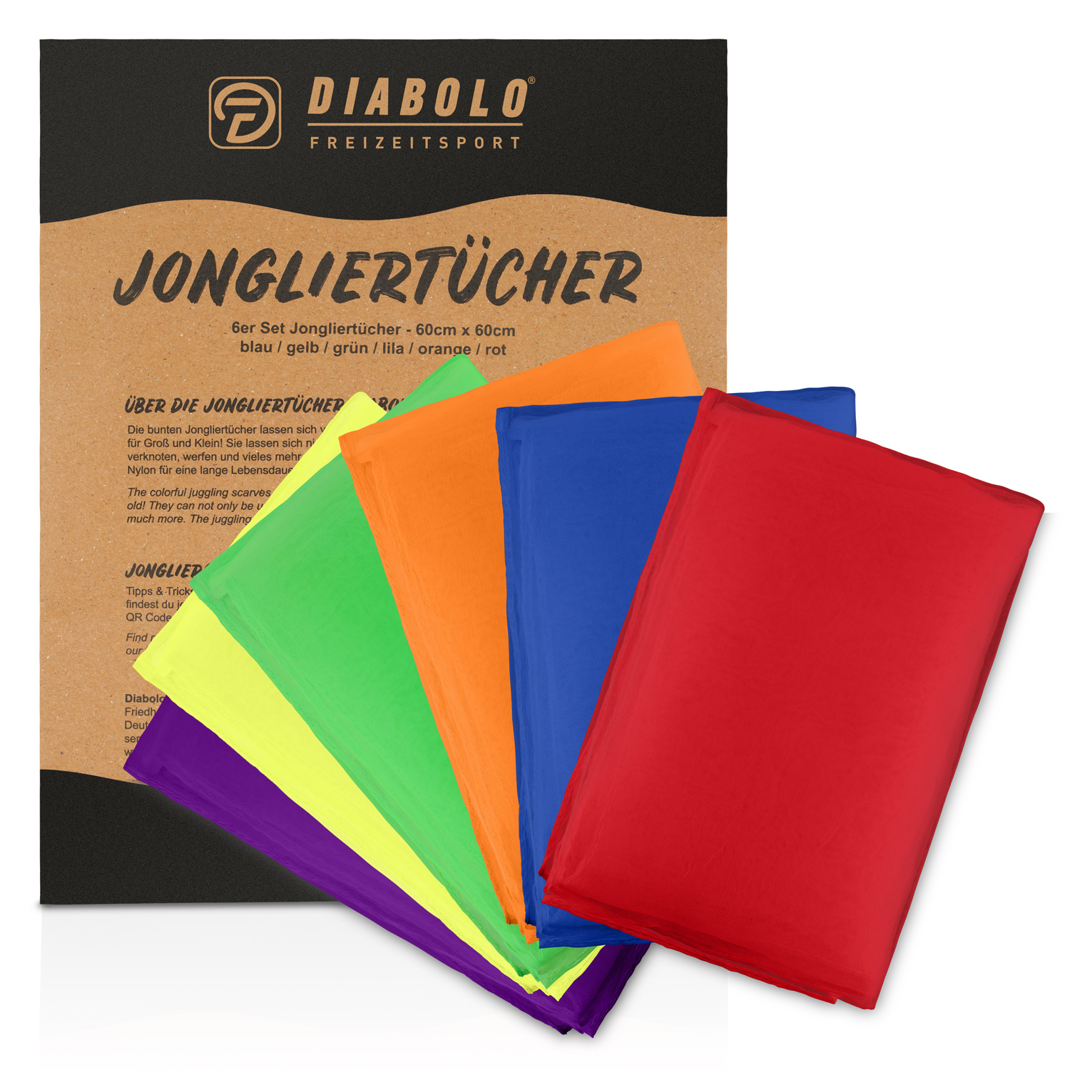 Diabolo Freizeitsport Jongliertücher 60cm (6er Set)